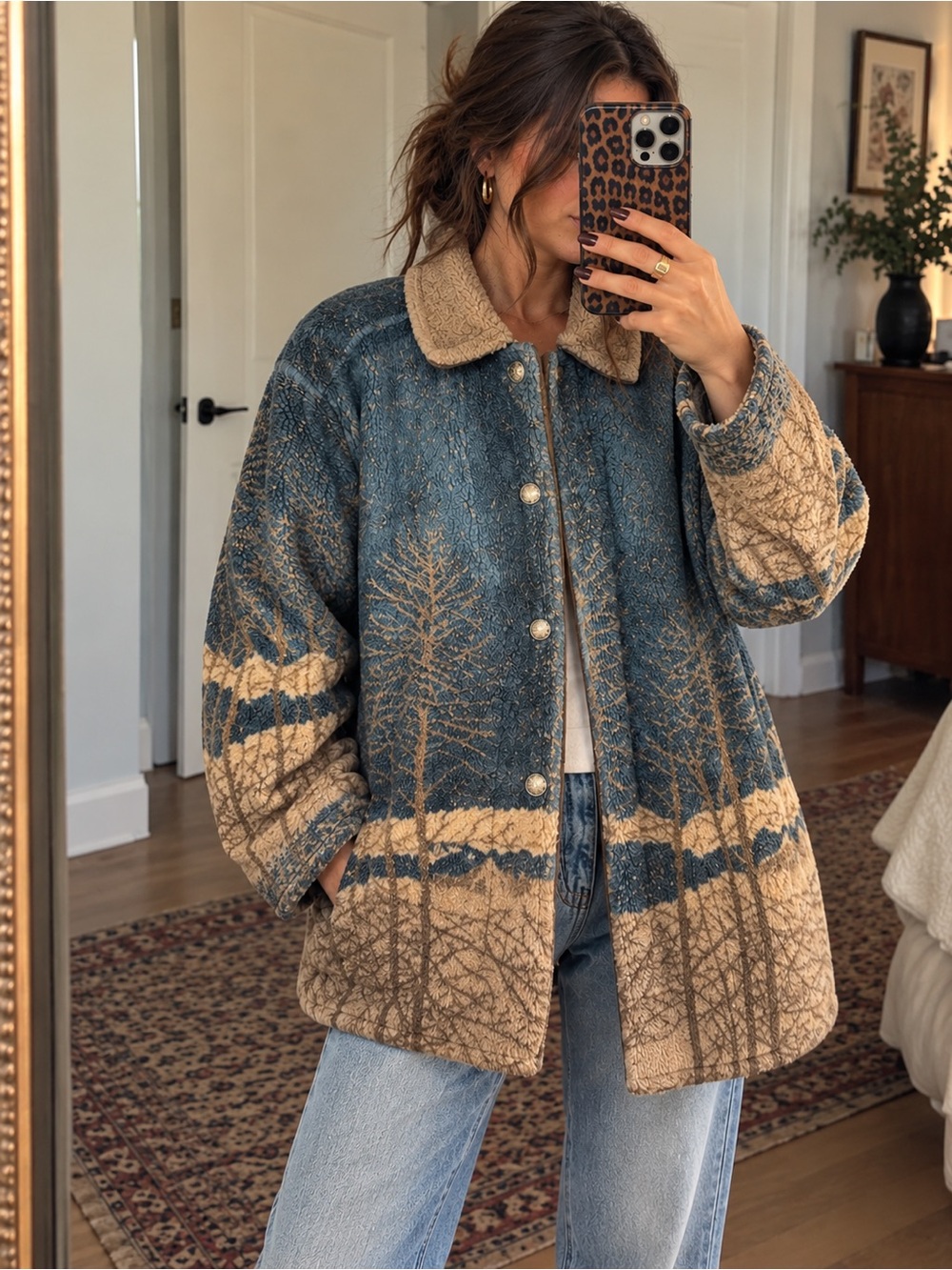 Coldwater Creek Woodland Fairy Grunge Fleece Coat M